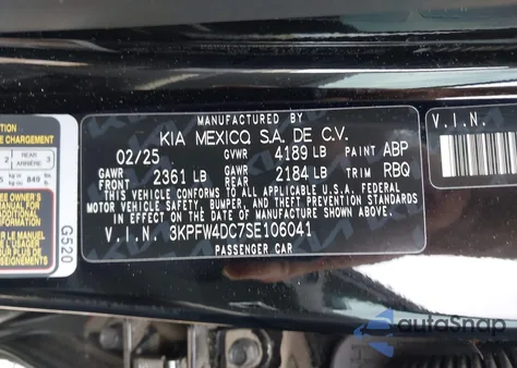 2025 Kia K4 Gt-Line Turbo from USA, damaged, VIN 3KPFW4DC7SE106041